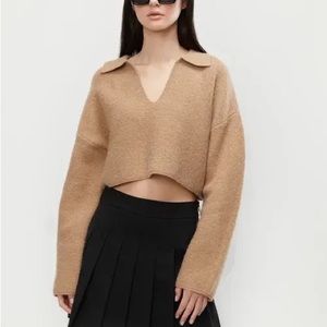 OAK + FORT | Cropped Collared Sweater in Tan | XS